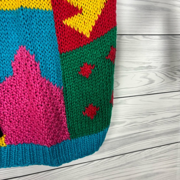 Vintage 80’s One Step Up Hand Knit Acrylic Colorblock Sweater Size Large - Picture 5 of 10